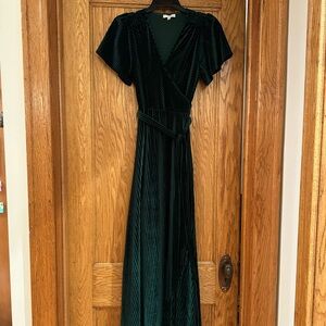 Baltic Born Dark Green Wrap Velvet Ribbed Maxi Dress